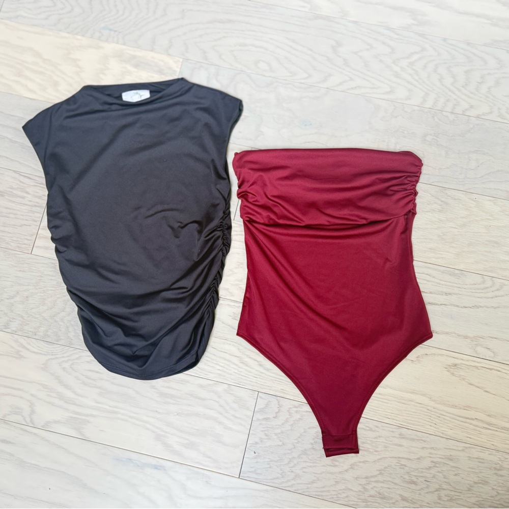 Live in the Moment Black and Burgundy Bodysuit Set